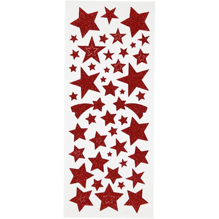 Stickers glitter, stelle, foglio 10x24 cm, rosso, 2 fgl./ 1 conf.