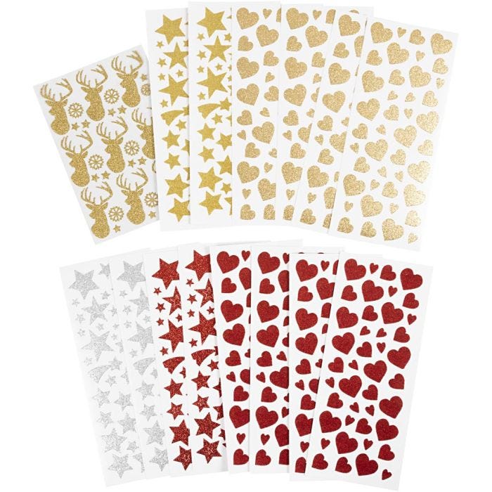 Stickers glitter, foglio 10x24+12x18,5 cm, 8 fgl./ 1 conf.