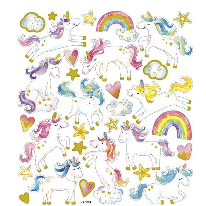 Adesivi, unicorno, foglio 15x16,5 cm, 1 fgl.
