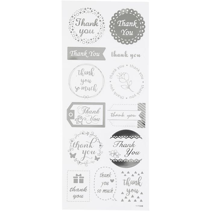 Stickers stelle, thank you, foglio 10x24 cm, argento, 1 fgl.
