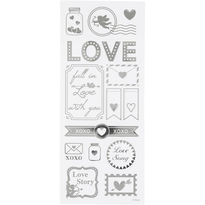Stickers stelle, love, foglio 10x24 cm, argento, 1 fgl.