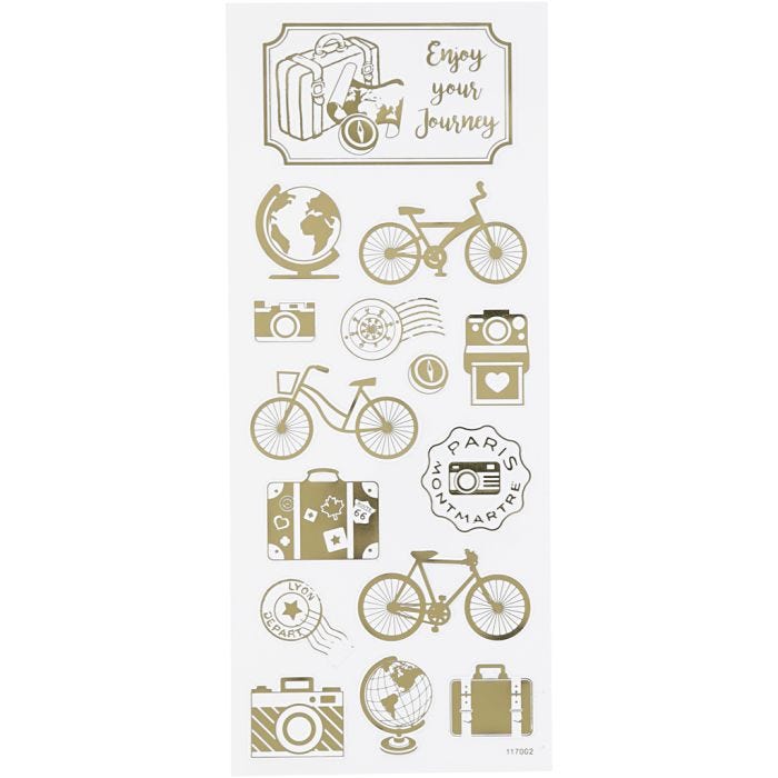 Stickers thank you, viaggio, foglio 10x24 cm, oro, 1 fgl.