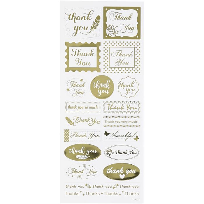 Stickers thank you, thank you, foglio 10x24 cm, oro, 1 fgl.