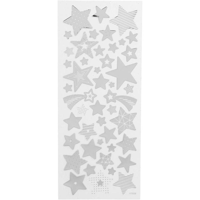 Stickers stelle, stelle, foglio 10x24 cm, argento, 1 fgl.