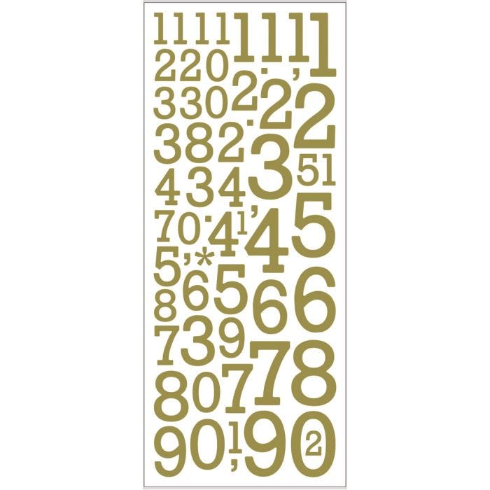 Stickers glitter, numeri, foglio 10x24 cm, oro, 2 fgl./ 1 conf.