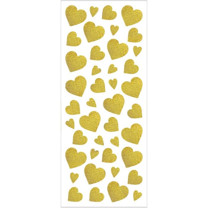 Stickers glitter, cuori, foglio 10x24 cm, oro, 2 fgl./ 1 conf.