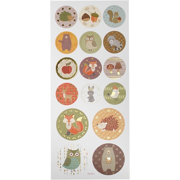 Stickers pastelli, animali della foresta, foglio 10x23 cm, 1 fgl.