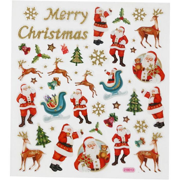 Adesivi, Babbo Natale e renne, foglio 15x16,5 cm, 1 fgl.