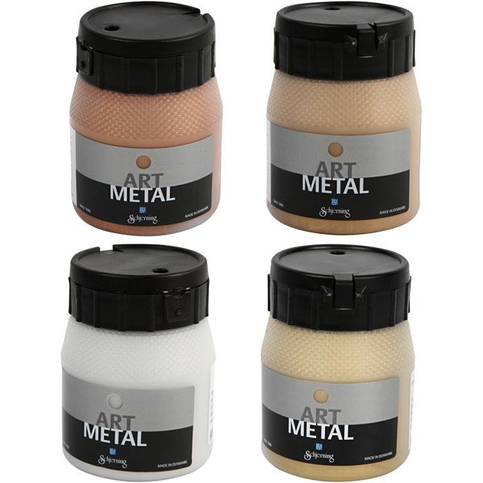 Vernice Hobby Metallizzata, dim. 5190, 5102, 5104, 5110, rame, oro chiaro, oro medio, argento, 4x250 ml/ 1 conf.