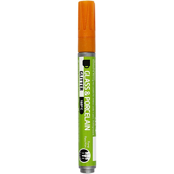 Penna per Vetro e Porcellana, glitter, ampiezza tratto 2-4 mm, semi opaco, arancio, 1 pz
