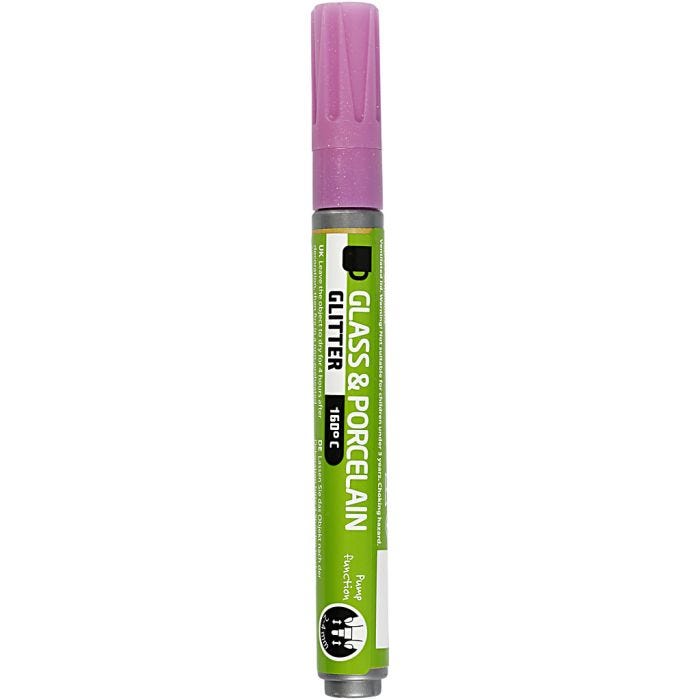 Penna per Vetro e Porcellana, glitter, ampiezza tratto 2-4 mm, semi opaco, rosa, 1 pz
