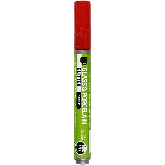 Penna per Vetro e Porcellana, glitter, ampiezza tratto 2-4 mm, semi opaco, rosso, 1 pz