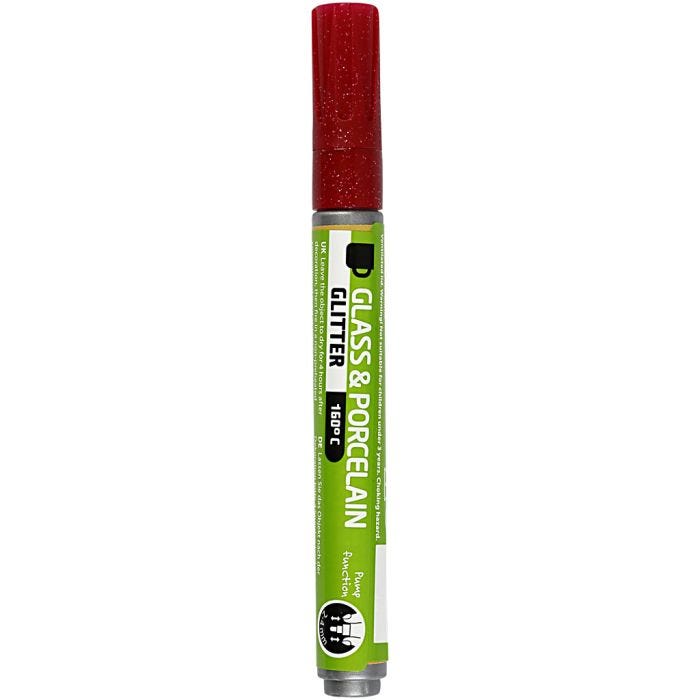 Penna per Vetro e Porcellana, glitter, ampiezza tratto 2-4 mm, semi opaco, rosso scuro, 1 pz