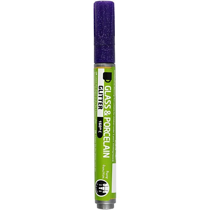 Penna per Vetro e Porcellana, glitter, ampiezza tratto 2-4 mm, semi opaco, violetto, 1 pz