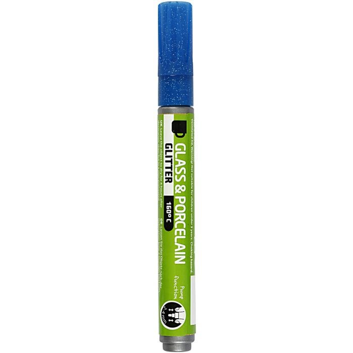Penna per Vetro e Porcellana, glitter, ampiezza tratto 2-4 mm, semi opaco, blu, 1 pz