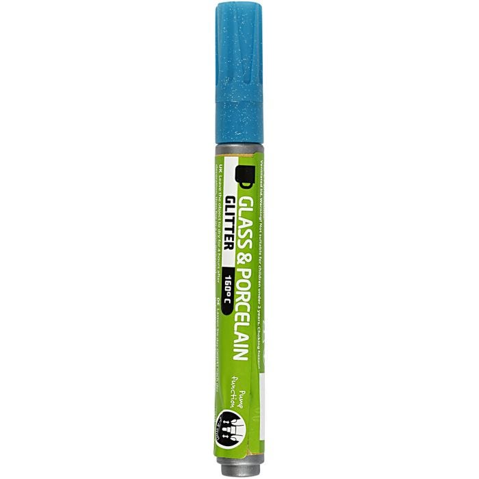 Penna per Vetro e Porcellana, glitter, ampiezza tratto 2-4 mm, semi opaco, turchese, 1 pz