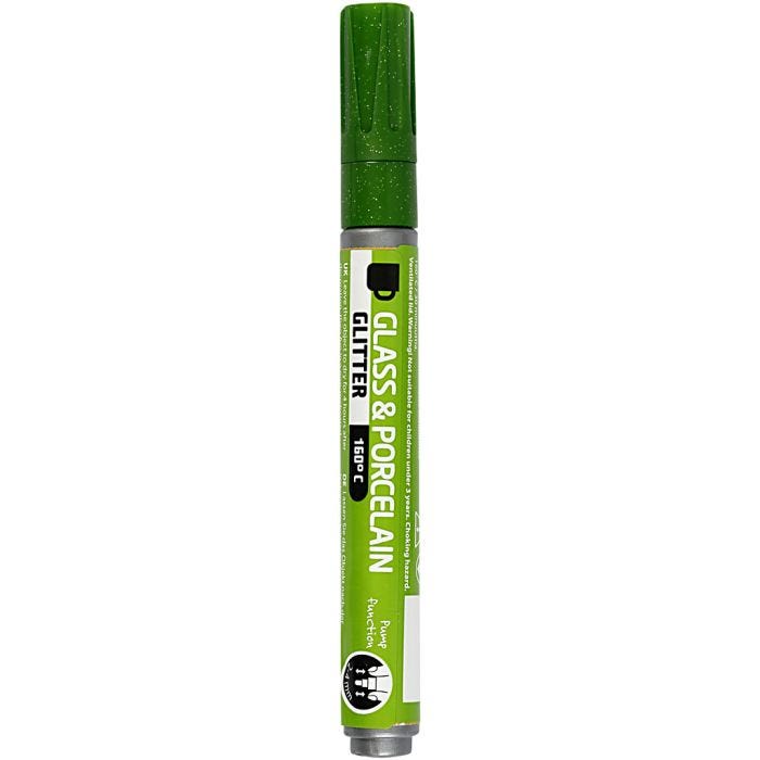 Penna per Vetro e Porcellana, glitter, ampiezza tratto 2-4 mm, semi opaco, verde chiaro, 1 pz