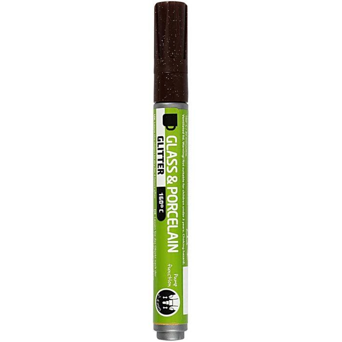 Penna per Vetro e Porcellana, glitter, ampiezza tratto 2-4 mm, semi opaco, marrone, 1 pz