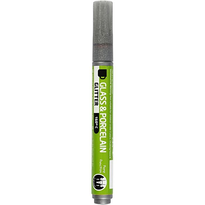 Penna per Vetro e Porcellana, glitter, ampiezza tratto 2-4 mm, semi opaco, grigio, 1 pz