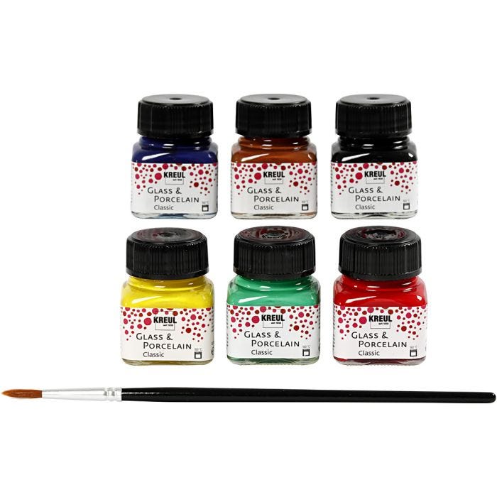 Vernice per Vetro e Porcellana, colori asst., 6x20 ml/ 1 conf.