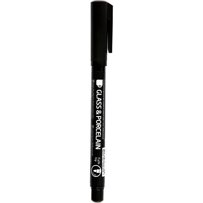 Penna per Contorni Vetro e Porcellana, ampiezza tratto 1-3 mm, semi opaco, nero, 1 pz