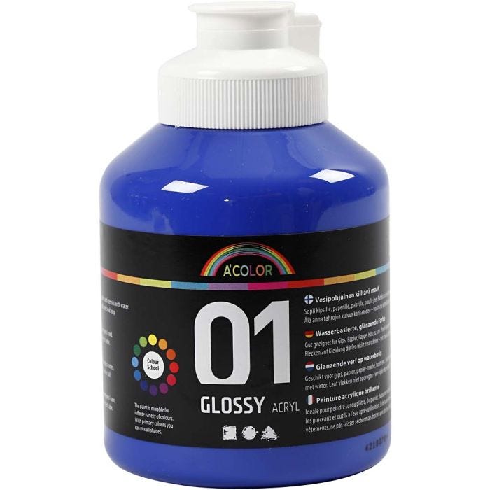 Colore Acrilico Lucido, blu, 500 ml/ 1 bott.