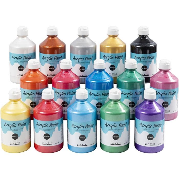 Colore Acrilio Metallizzato, metallico, colori asst., 15x500 ml/ 1 scat.