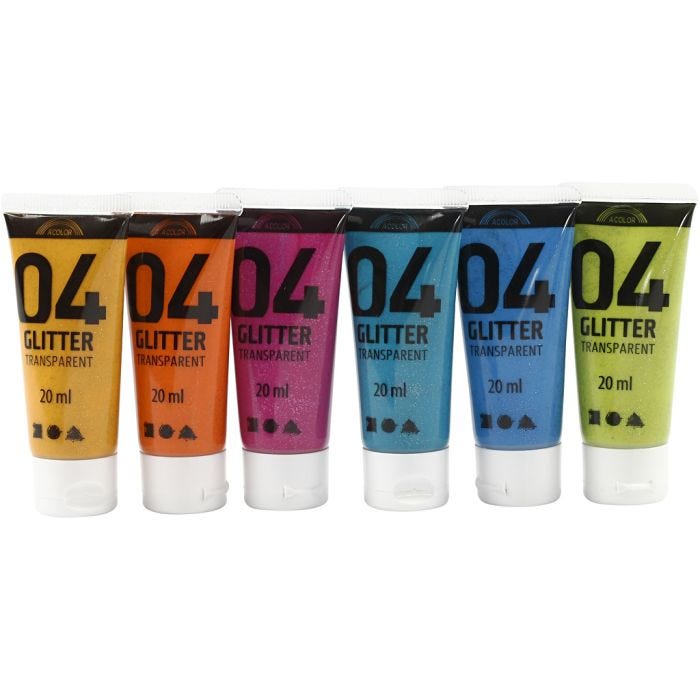 Colori acrilici glitterati, colori asst., 6x20 ml/ 1 conf.