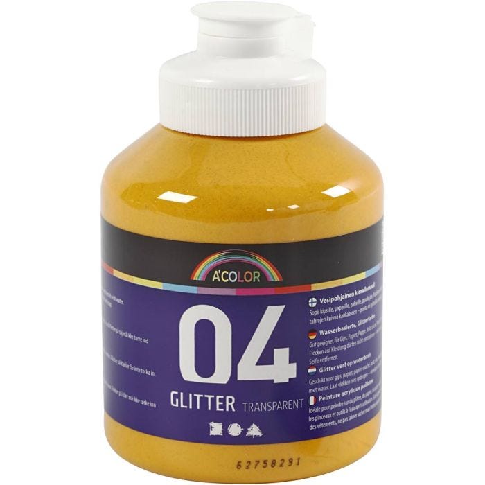 Colori acrilici glitterati, giallo caldo, 500 ml/ 1 bott.