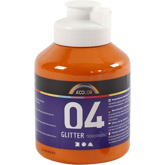 Colori acrilici glitterati, arancio, 500 ml/ 1 bott.