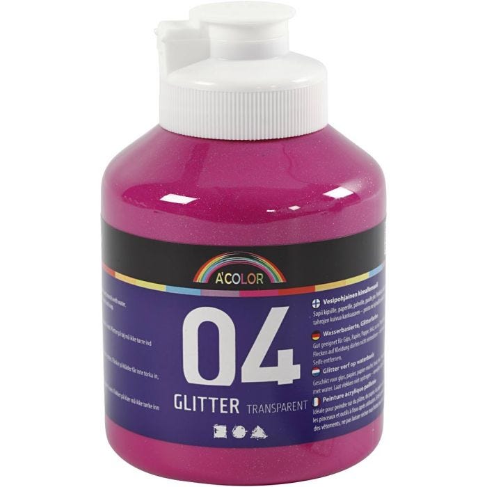 Colori acrilici glitterati, rosa, 500 ml/ 1 bott.