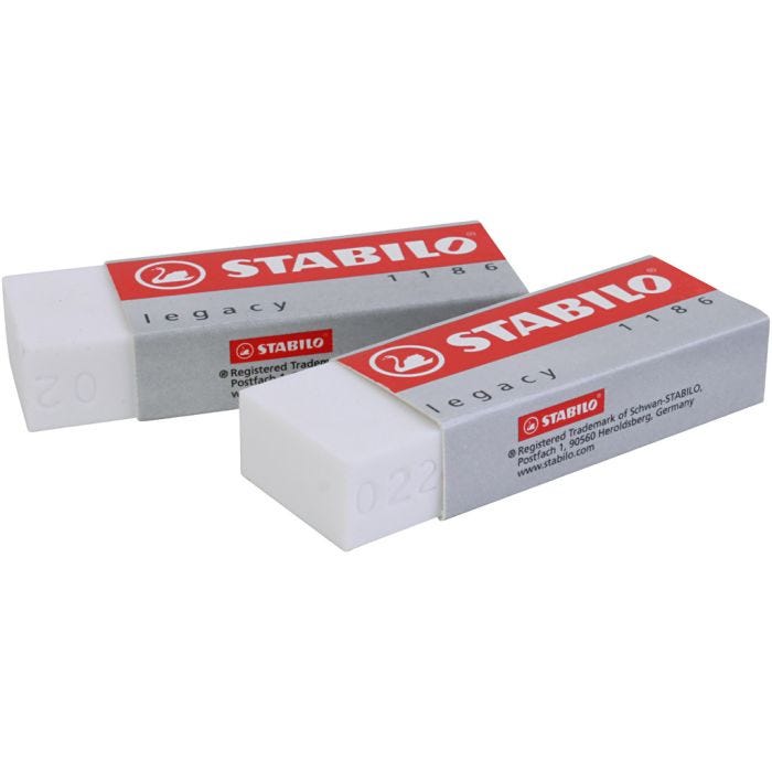 Gomma Stabilo, H: 1 cm, L: 6,3 cm, L: 2,3 cm, bianco, 20 pz/ 1 conf.