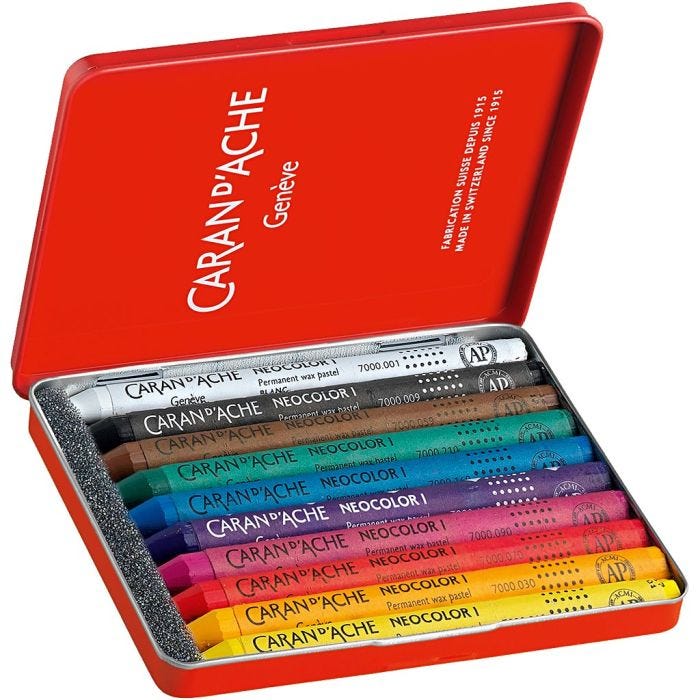 CARAN D’ACHE Neocolor I Pastelli, L: 10 cm, spess. 8,5 mm, colori asst., 10 pz/ 1 conf.