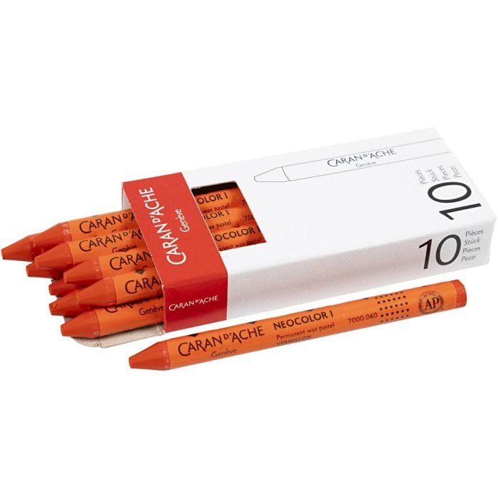 CARAN D’ACHE Neocolor I Pastelli, L: 10 cm, spess. 8,5 mm, vermilion (060), 10 pz/ 1 conf.