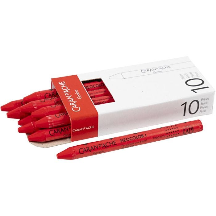 CARAN D’ACHE Neocolor I Pastelli, L: 10 cm, spess. 8,5 mm, scarlet (070), 10 pz/ 1 conf.