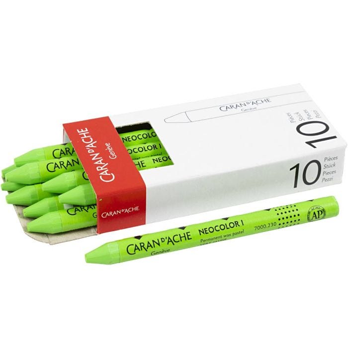 CARAN D’ACHE Neocolor I Pastelli, L: 10 cm, spess. 8,5 mm, yellow green (230), 10 pz/ 1 conf.