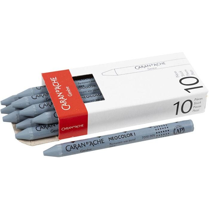 CARAN D’ACHE Neocolor I Pastelli, L: 10 cm, spess. 8,5 mm, grey (005), 10 pz/ 1 conf.