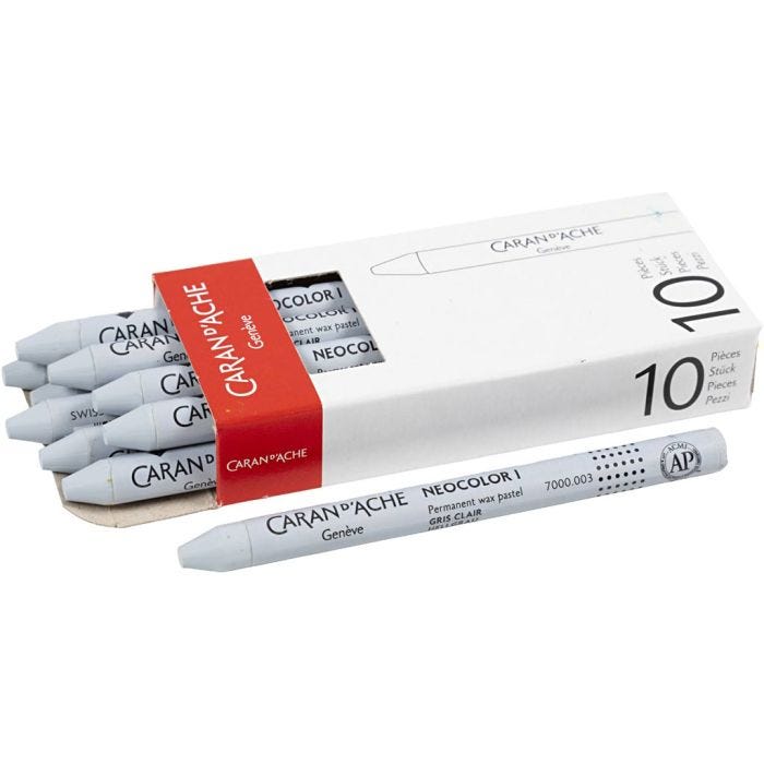 CARAN D’ACHE Neocolor I Pastelli, L: 10 cm, spess. 8,5 mm, light grey (003), 10 pz/ 1 conf.
