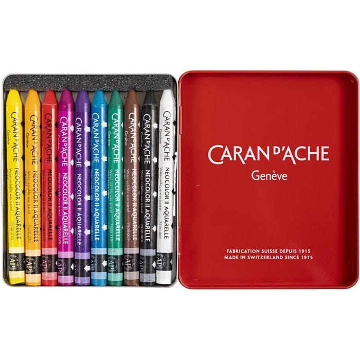 CARAN D’ACHE Neocolor II, L: 10 cm, spess. 8,5 mm, colori asst., 10 pz/ 1 conf.