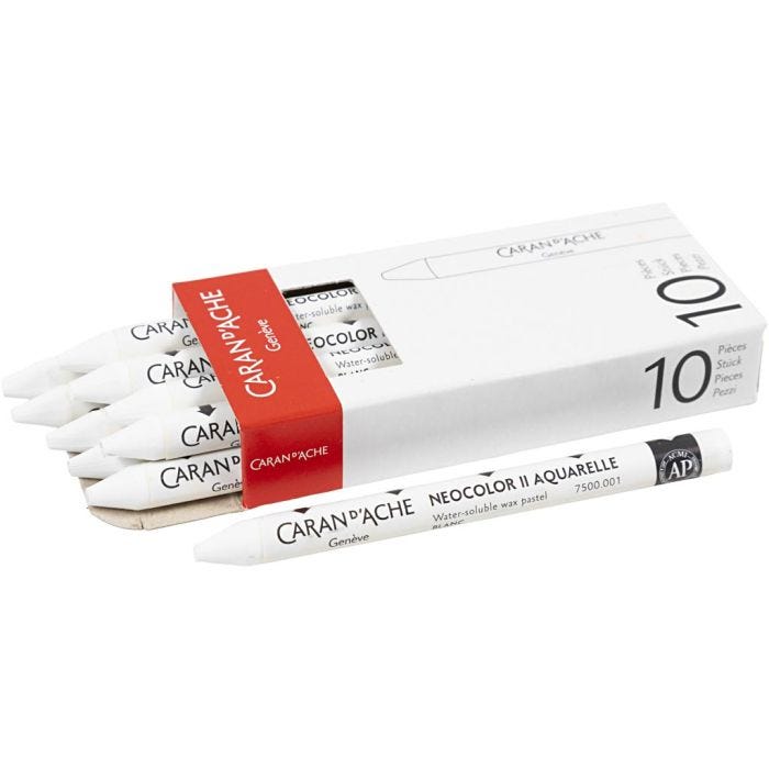 CARAN D’ACHE Neocolor II, L: 10 cm, spess. 8,5 mm, white (001), 10 pz/ 1 conf.