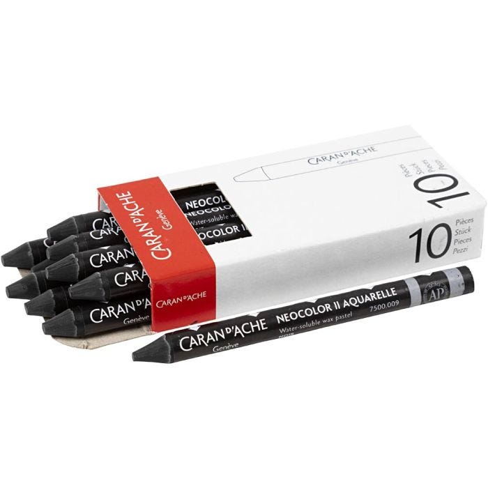 CARAN D’ACHE Neocolor II, L: 10 cm, spess. 8,5 mm, black (009), 10 pz/ 1 conf.