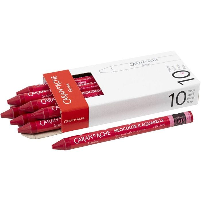 CARAN D’ACHE Neocolor II, L: 10 cm, spess. 8,5 mm, carmine (080), 10 pz/ 1 conf.