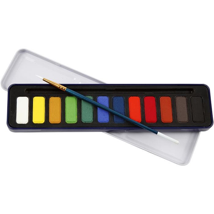 Kit Acquerello, misura 12x30 mm, colori asst., 12 color/ 1 conf.
