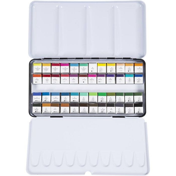 Acquerelli, ½-pan, misura 10x15x20 mm, colori standard, 48 color/ 1 conf.