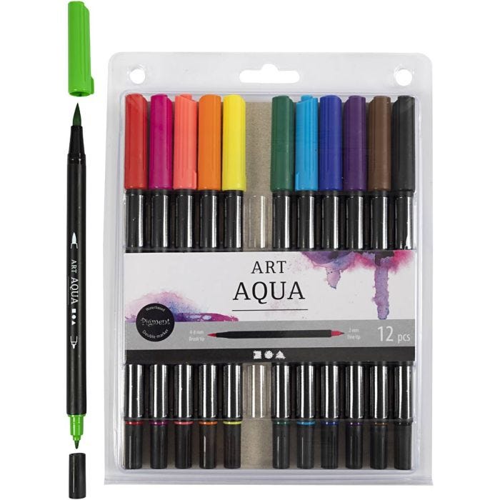 Pennelli per Acquerello, ampiezza tratto 2+4-8 mm, colori standard, 12 pz/ 1 conf.