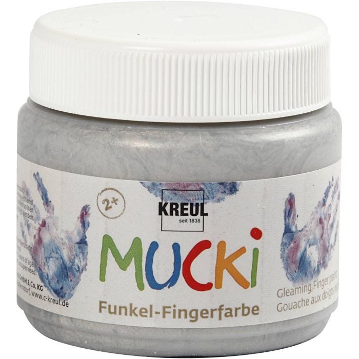 Mucki Pittura da dita, argento metallico, 150 ml/ 1 vasch.