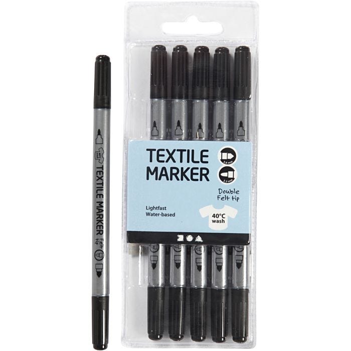 Pennarelli per tessuti, ampiezza tratto 2,3+3,6 mm, nero, 6 pz/ 1 conf.