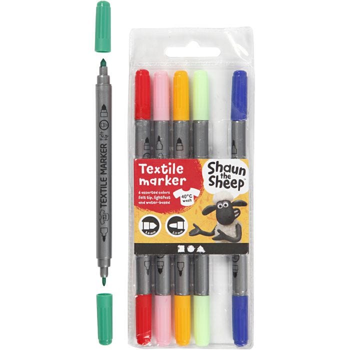 Pennarelli per tessuti, ampiezza tratto 2,3+3,6, colori asst., 6 pz/ 1 conf.