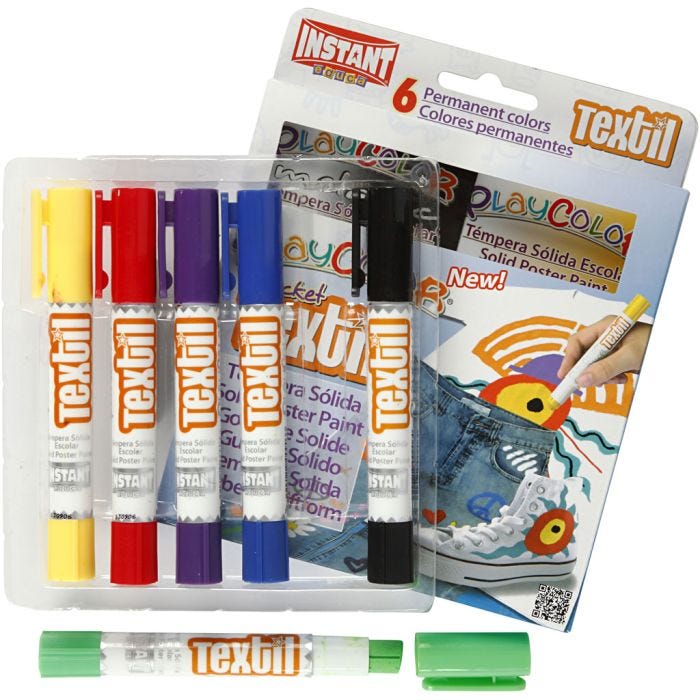 Pennarello per tessuto Playcolor, L: 14 cm, colori asst., 5 g, 6 pz/ 1 conf.