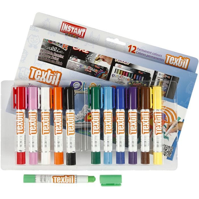 Pennarello per tessuto Playcolor, L: 14 cm, colori asst., 5 g, 12 pz/ 1 conf.
